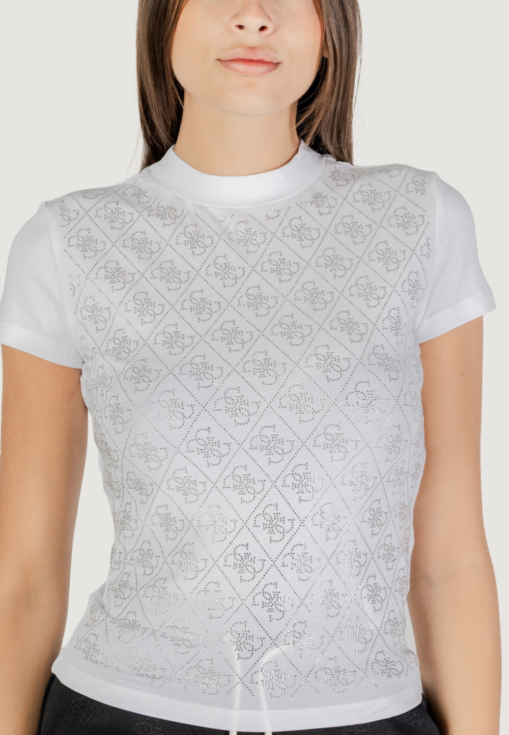 T-shirt Guess SS MOCK NECK ALL OVER 4G TEE Bianco - Foto 2