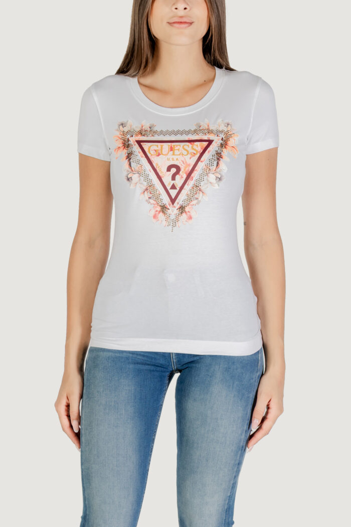T-shirt Guess SS TRIANGLE FLOWERS TEE Bianco – W5YI08 J1314