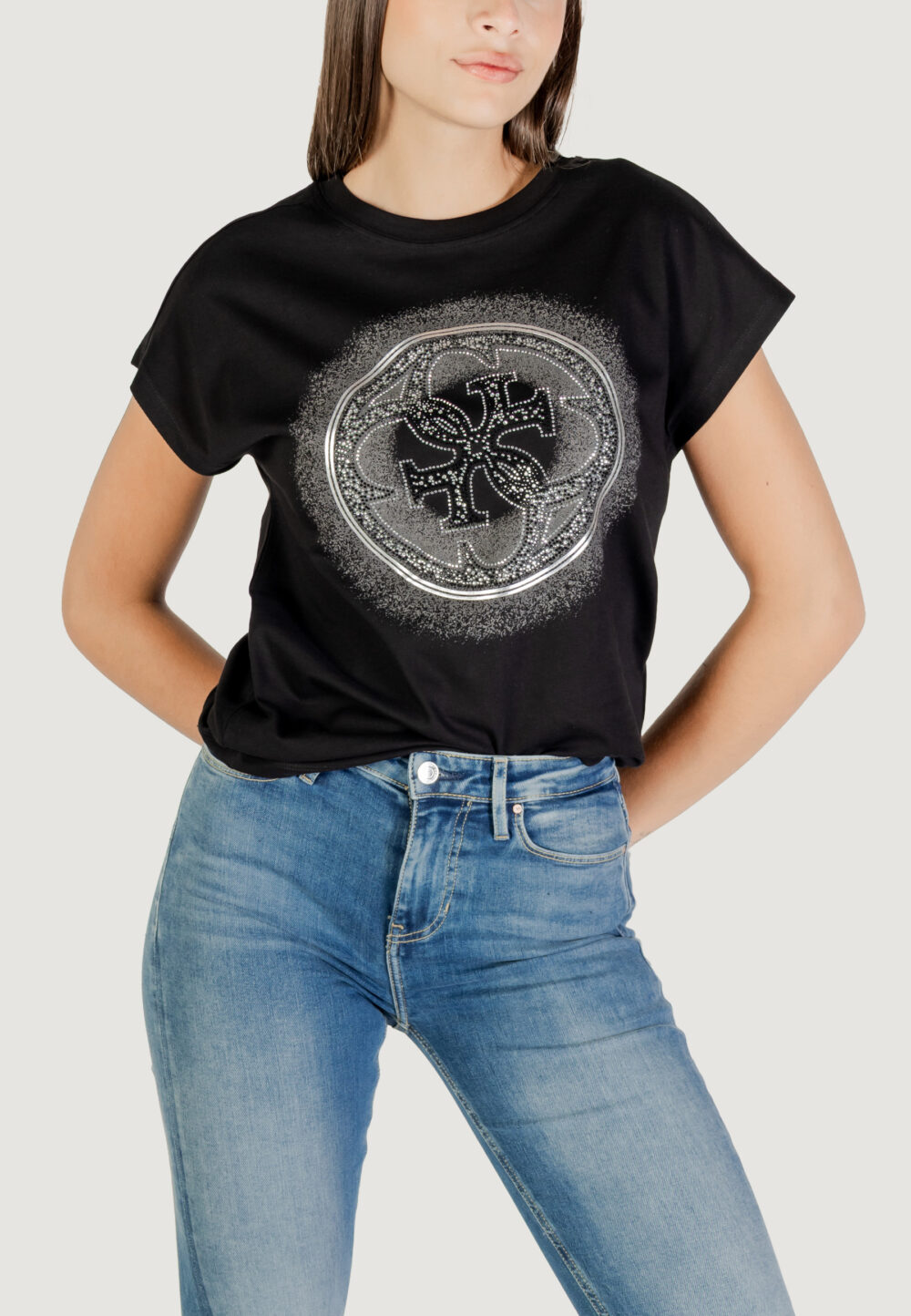 T-shirt Guess CN SS 4G SHADED HOTFIX Nero - Foto 1