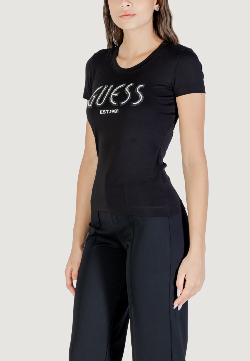 T-shirt Guess CN SS GUESS LOGO TEE Nero - Foto 4