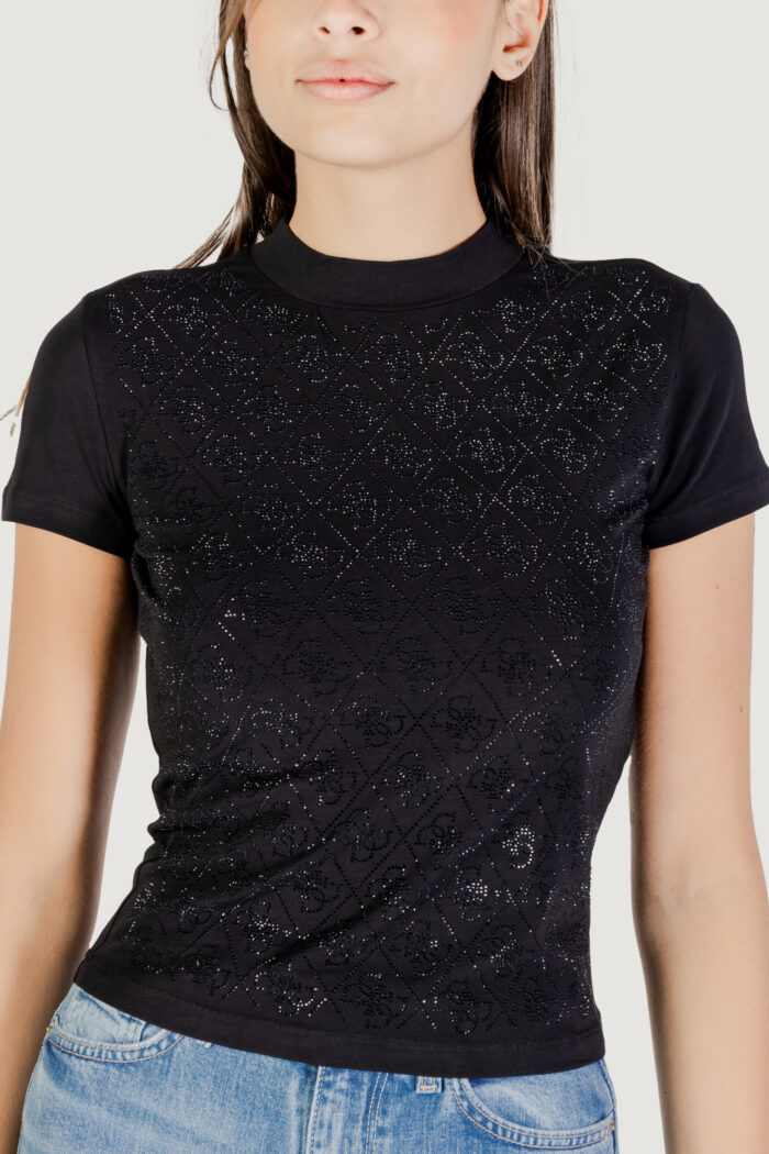 T-shirt Guess SS MOCK NECK ALL OVER 4G TEE Nero – W4BI26 J1314