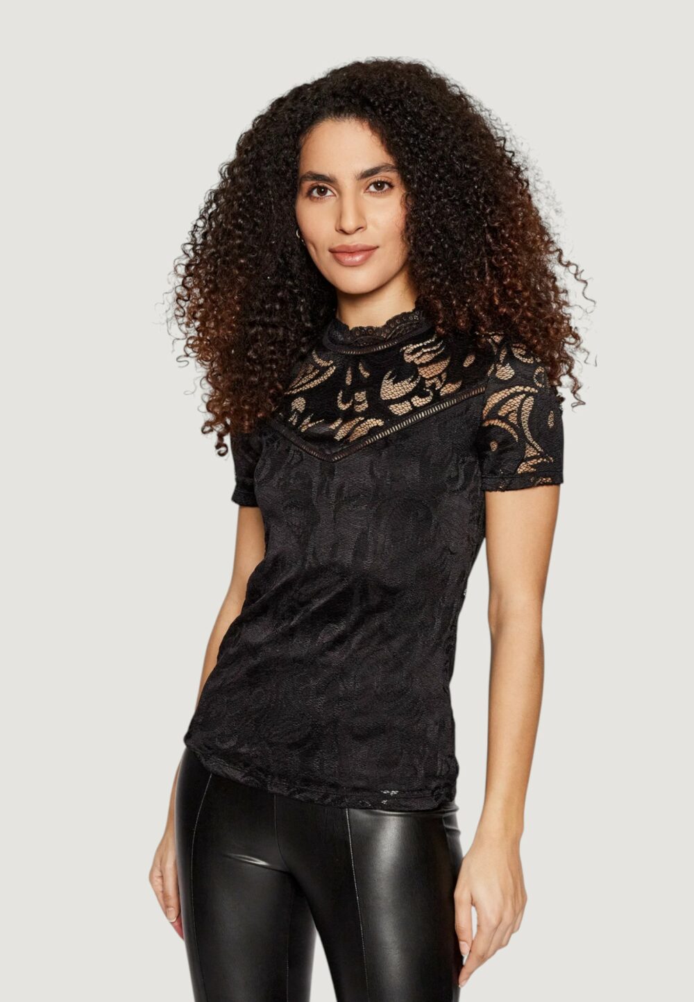 T-shirt Vila Clothes VISTASIA S/S LACE Nero - Foto 1