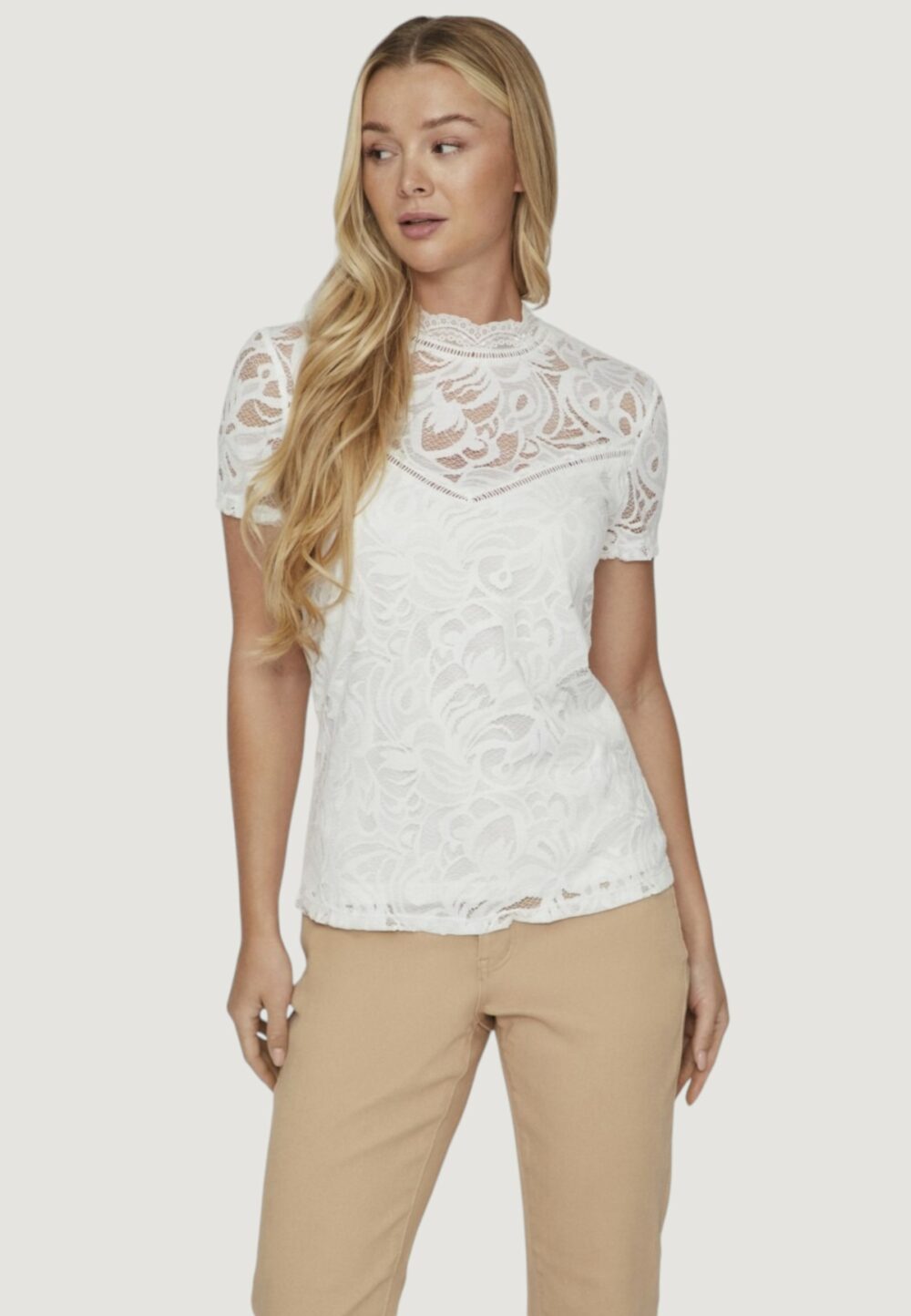 T-shirt Vila Clothes VISTASIA S/S LACE Panna - Foto 3