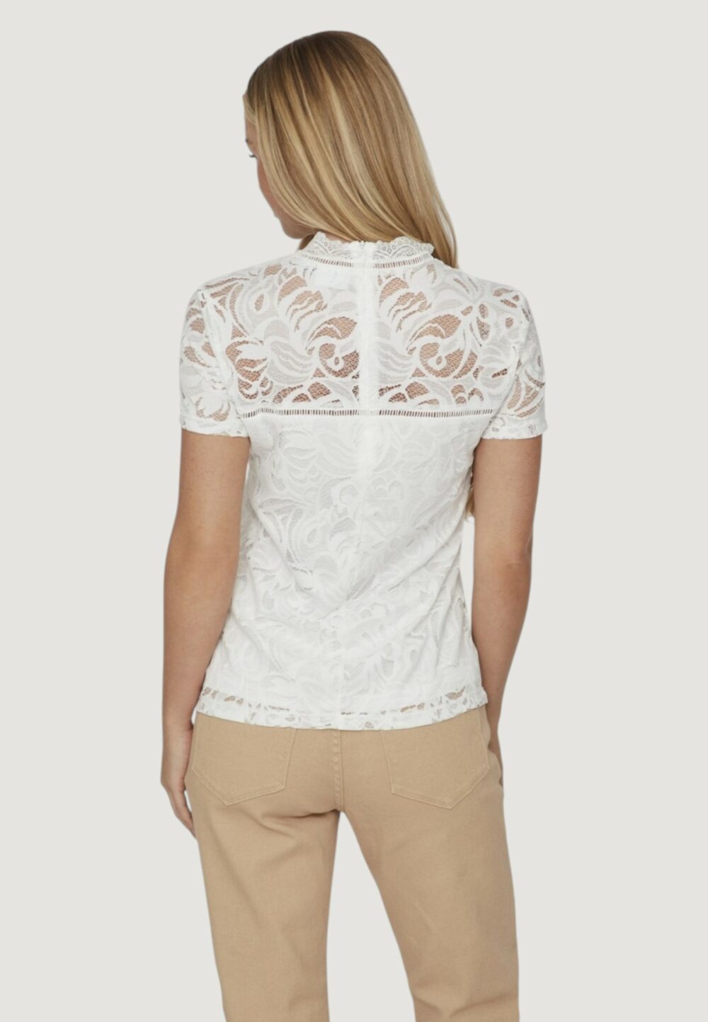T-shirt Vila Clothes VISTASIA S/S LACE Panna - Foto 4