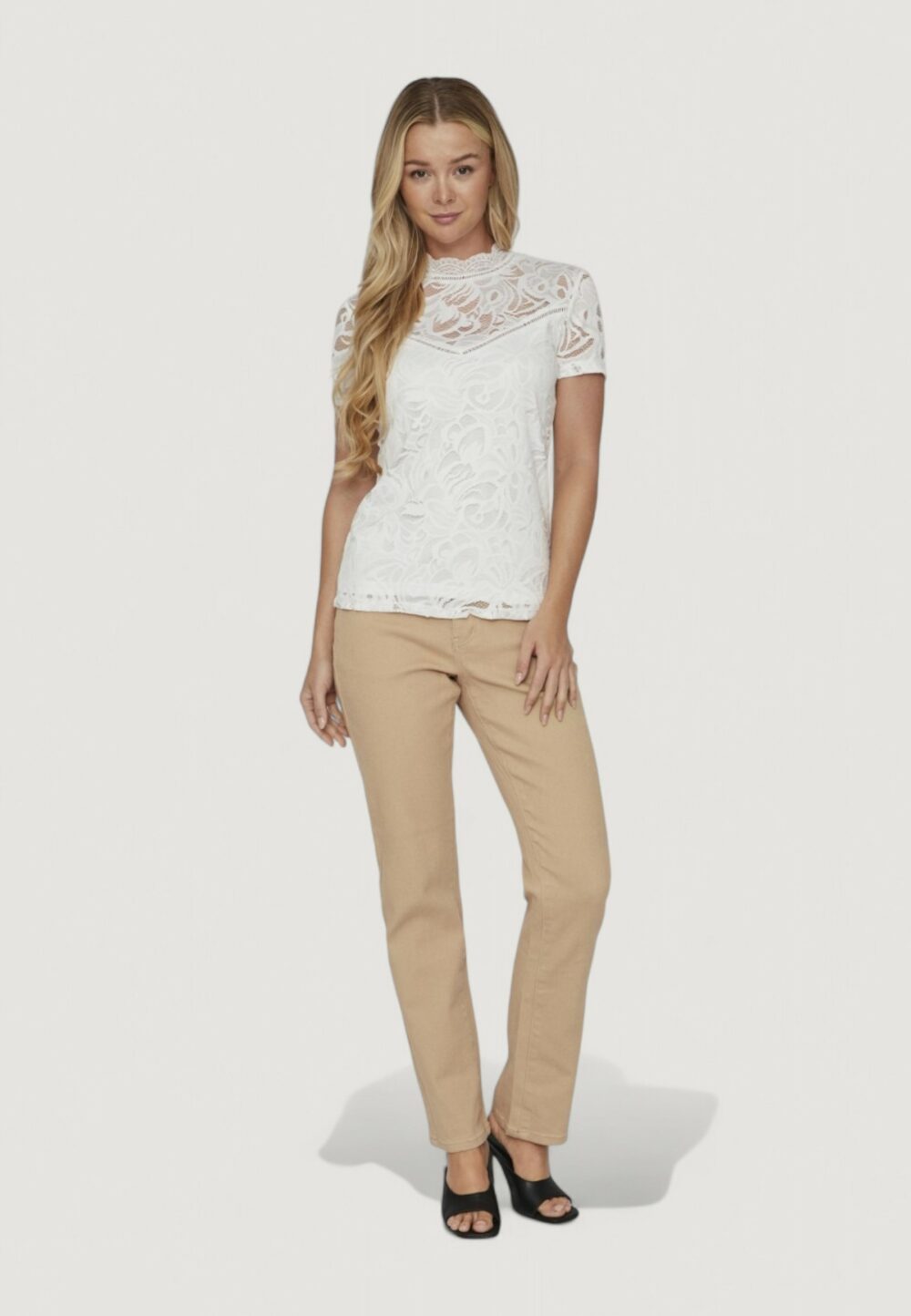 T-shirt Vila Clothes VISTASIA S/S LACE Panna - Foto 5
