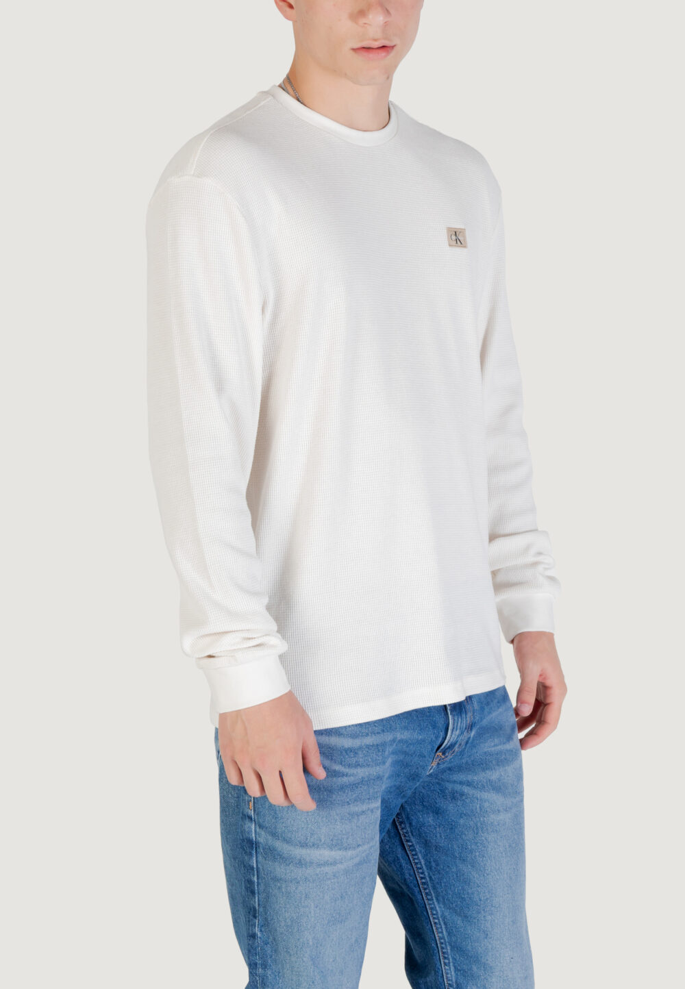 T-shirt manica lunga Calvin Klein Jeans LS WAFFLE BADGE CREW Latte - Foto 3