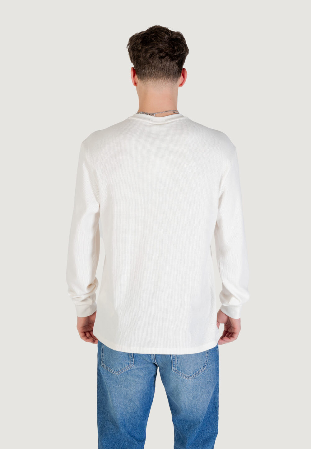 T-shirt manica lunga Calvin Klein Jeans LS WAFFLE BADGE CREW Latte - Foto 4