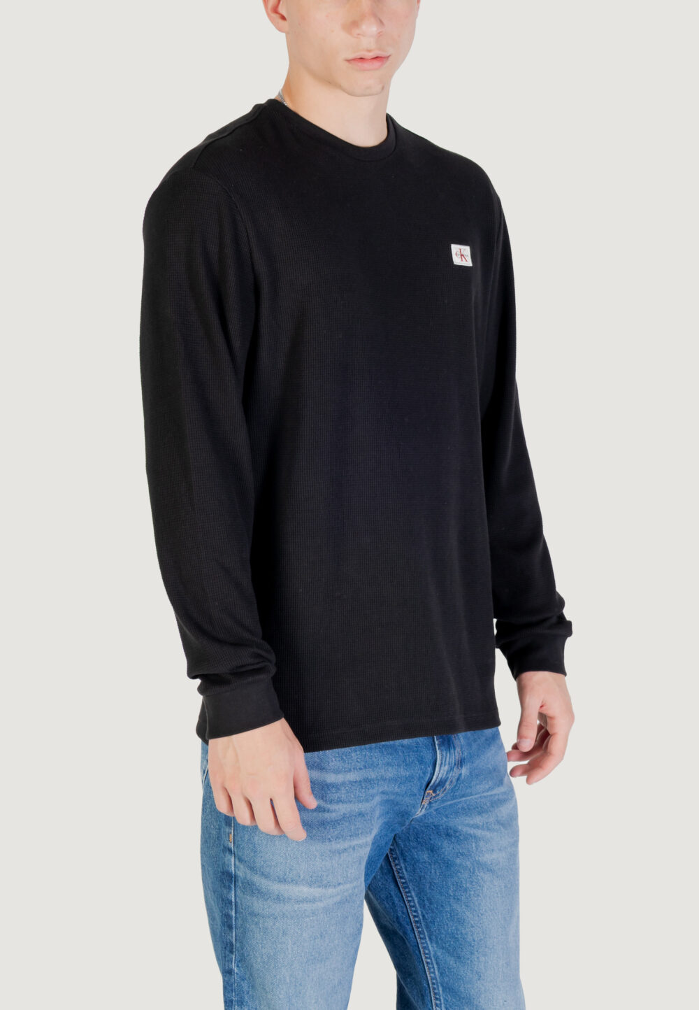 T-shirt manica lunga Calvin Klein Jeans LS WAFFLE BADGE CREW Nero - Foto 3