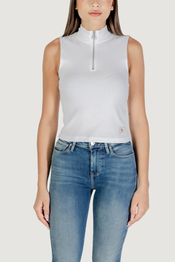 Top Calvin Klein A- WOVEN LABEL SL QZ Bianco – LV047C909G