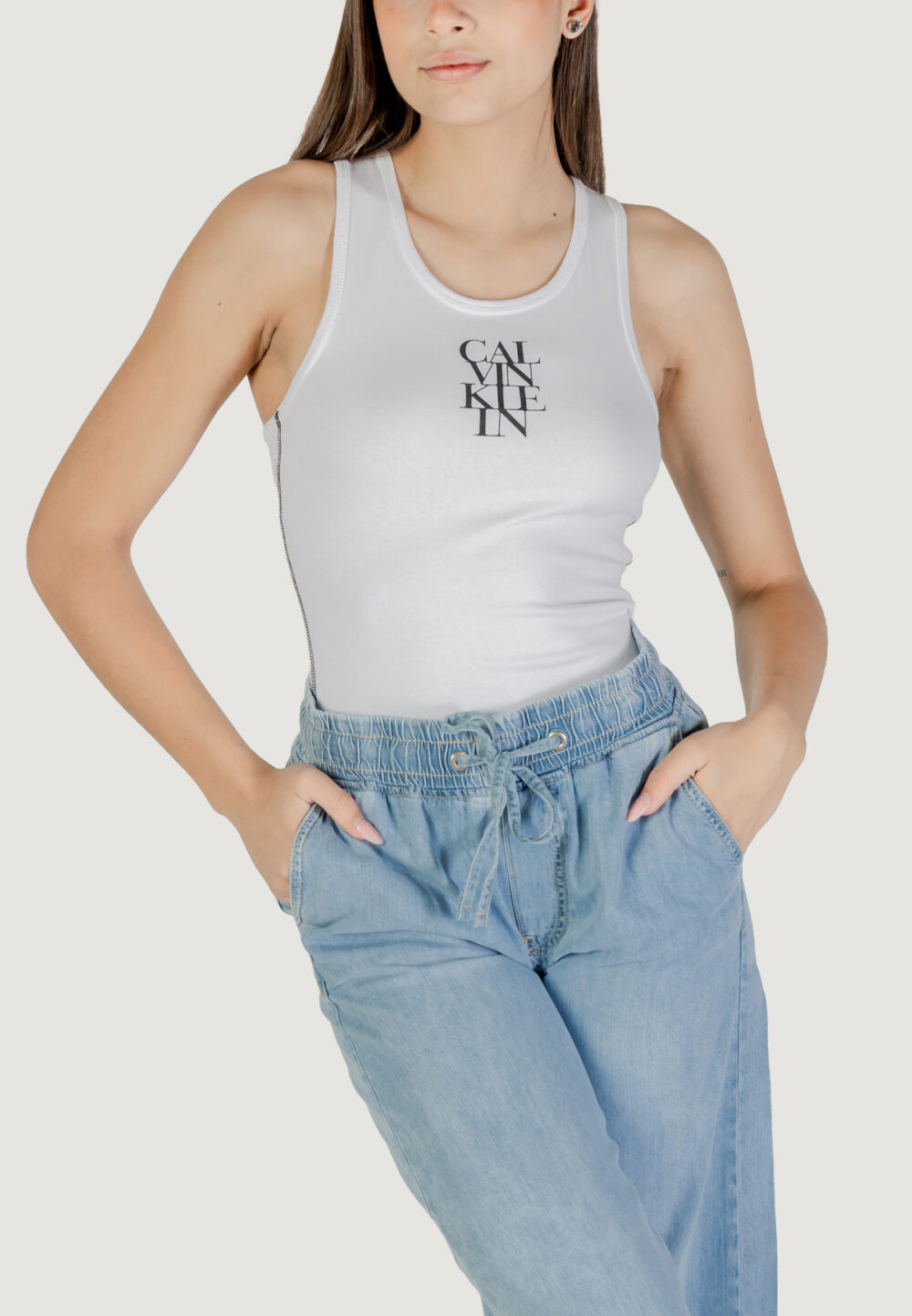 Top Calvin Klein Jeans SL COTTON RIB SOLID Bianco - Foto 1
