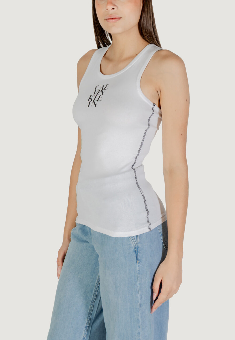 Top Calvin Klein Jeans SL COTTON RIB SOLID Bianco - Foto 2