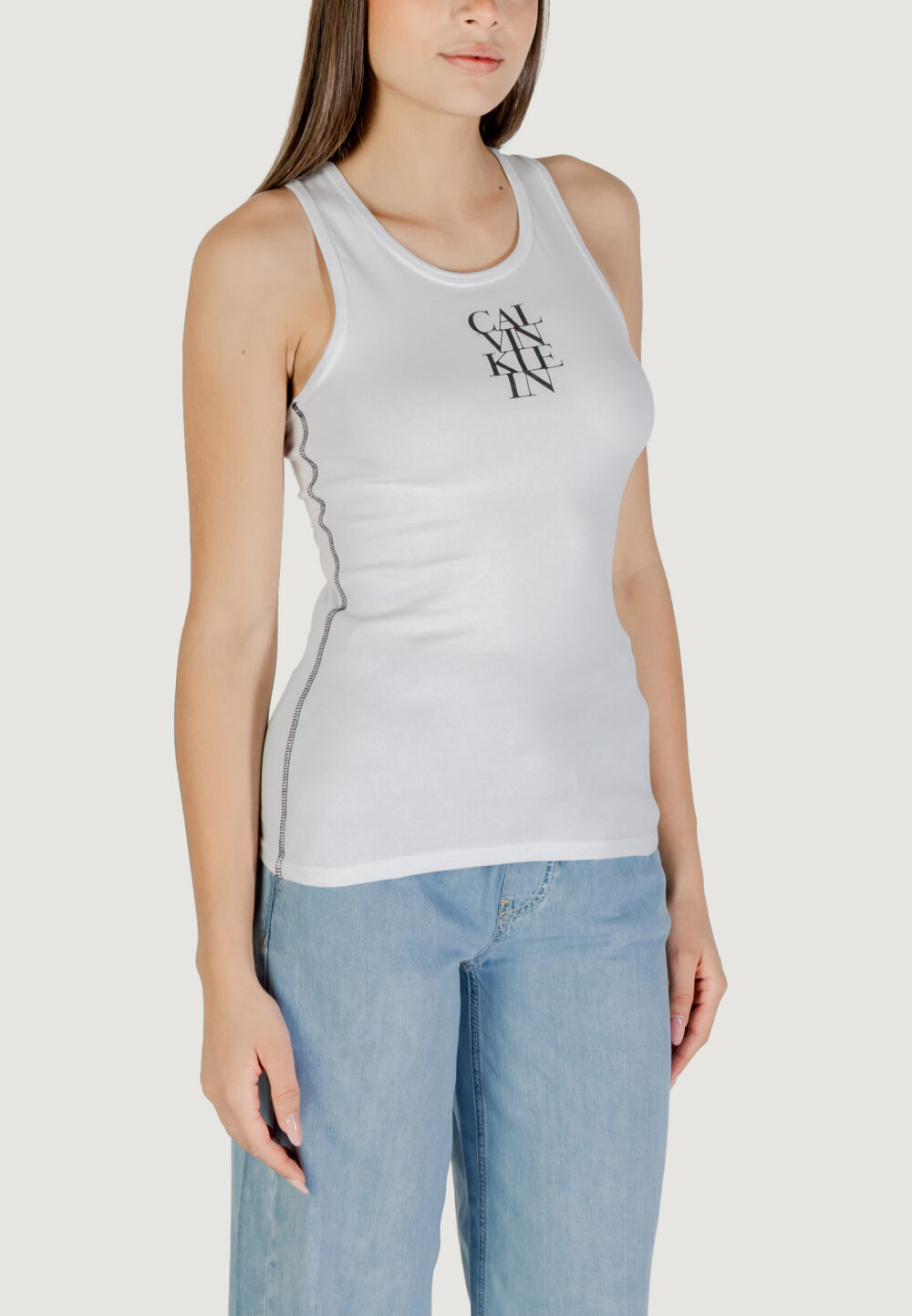 Top Calvin Klein Jeans SL COTTON RIB SOLID Bianco - Foto 3