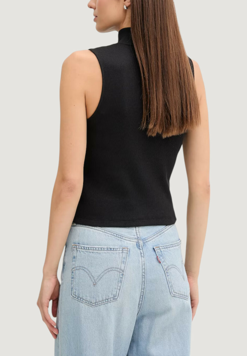 Top Calvin Klein Jeans A- WOVEN LABEL SL QZ Nero - Foto 4