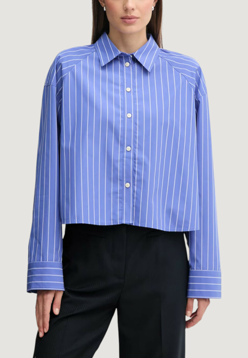 Camicia manica lunga Calvin Klein Jeans YD STRIPE BOXY CROPP Azzurro - Foto 1