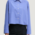 Camicia manica lunga Calvin Klein Jeans YD STRIPE BOXY CROPP Azzurro - Foto 1