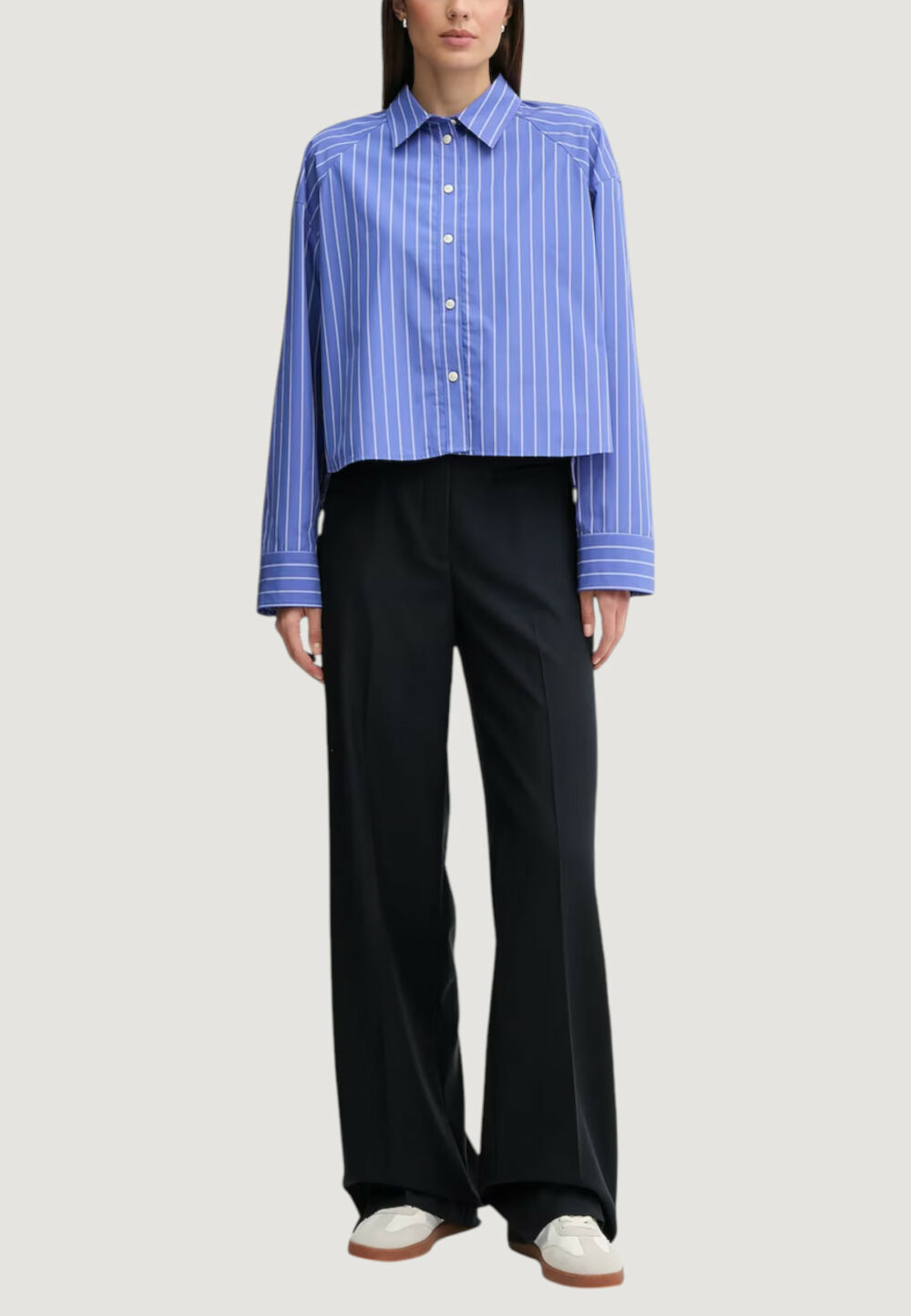 Camicia manica lunga Calvin Klein Jeans YD STRIPE BOXY CROPP Azzurro - Foto 2