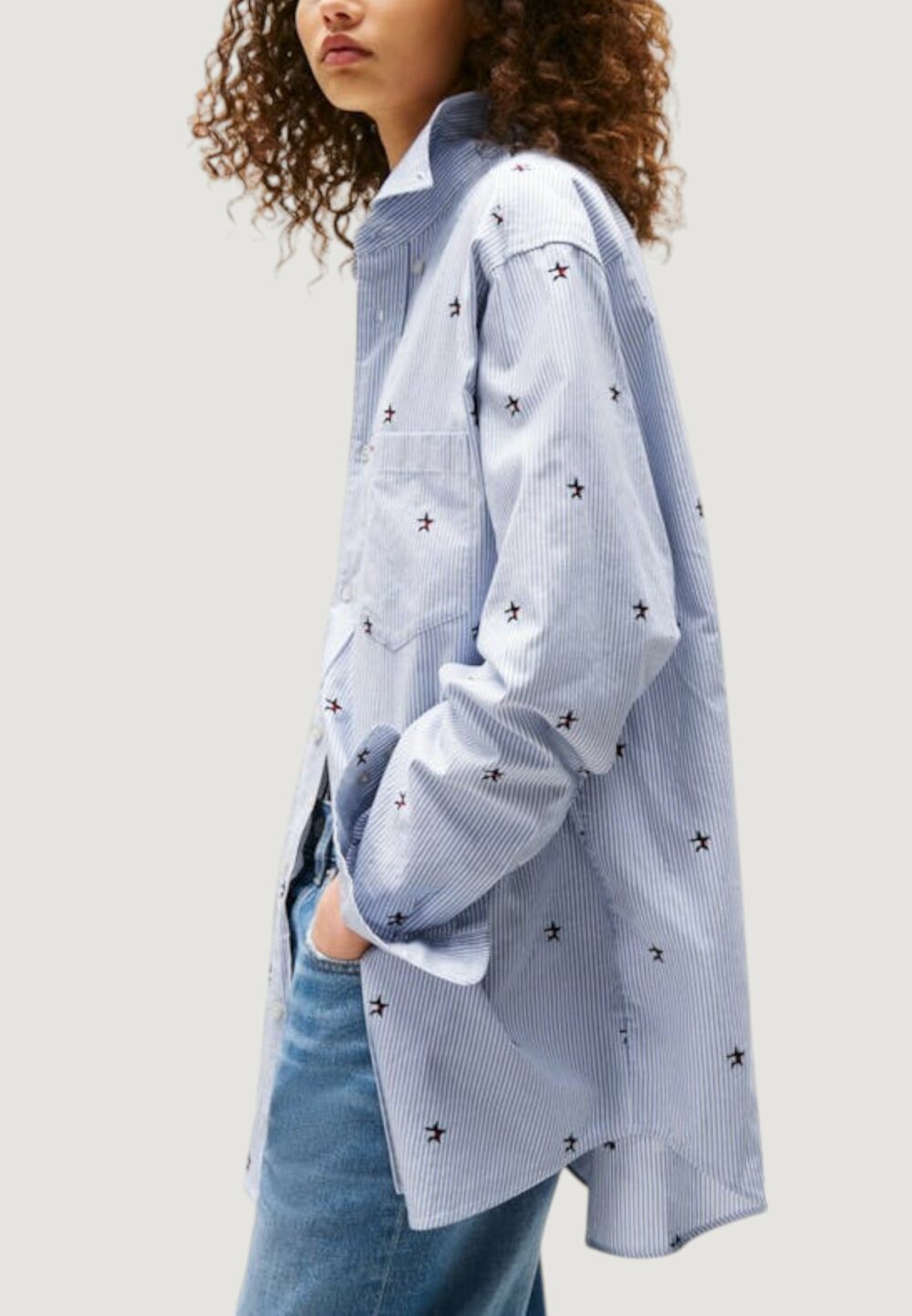 Camicia manica lunga Tommy Hilfiger Jeans TOMMY GIRL EMBROIDER Blu Chiaro - Foto 4