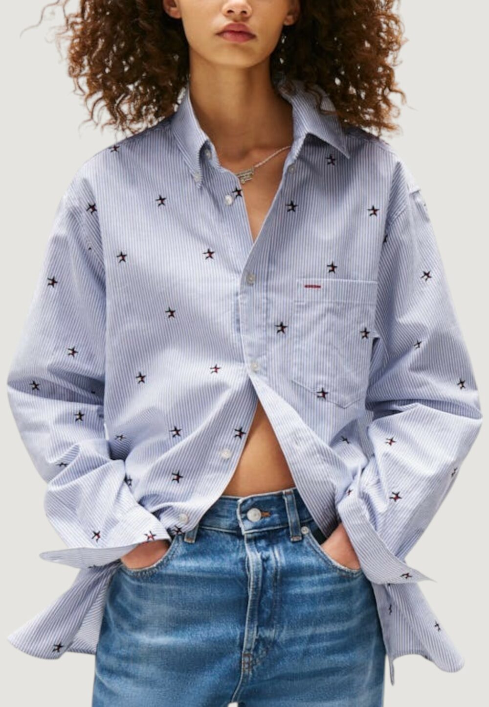 Camicia manica lunga Tommy Hilfiger Jeans TOMMY GIRL EMBROIDER Blu Chiaro - Foto 2