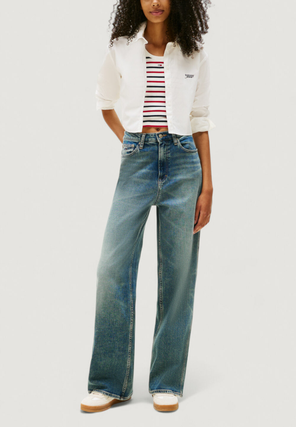 Camicia manica lunga Tommy Hilfiger Jeans TJW REG CROP STRIPE Panna - Foto 3