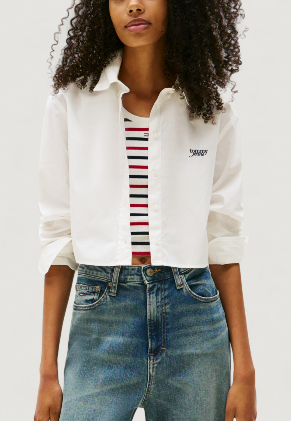 Camicia manica lunga Tommy Hilfiger Jeans TJW REG CROP STRIPE Panna - Foto 1