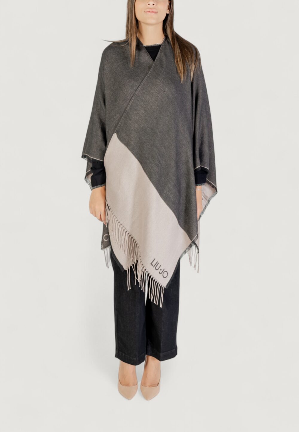 Mantella Liu-Jo PONCHO OVAL MONOGRAM Nero - Foto 1
