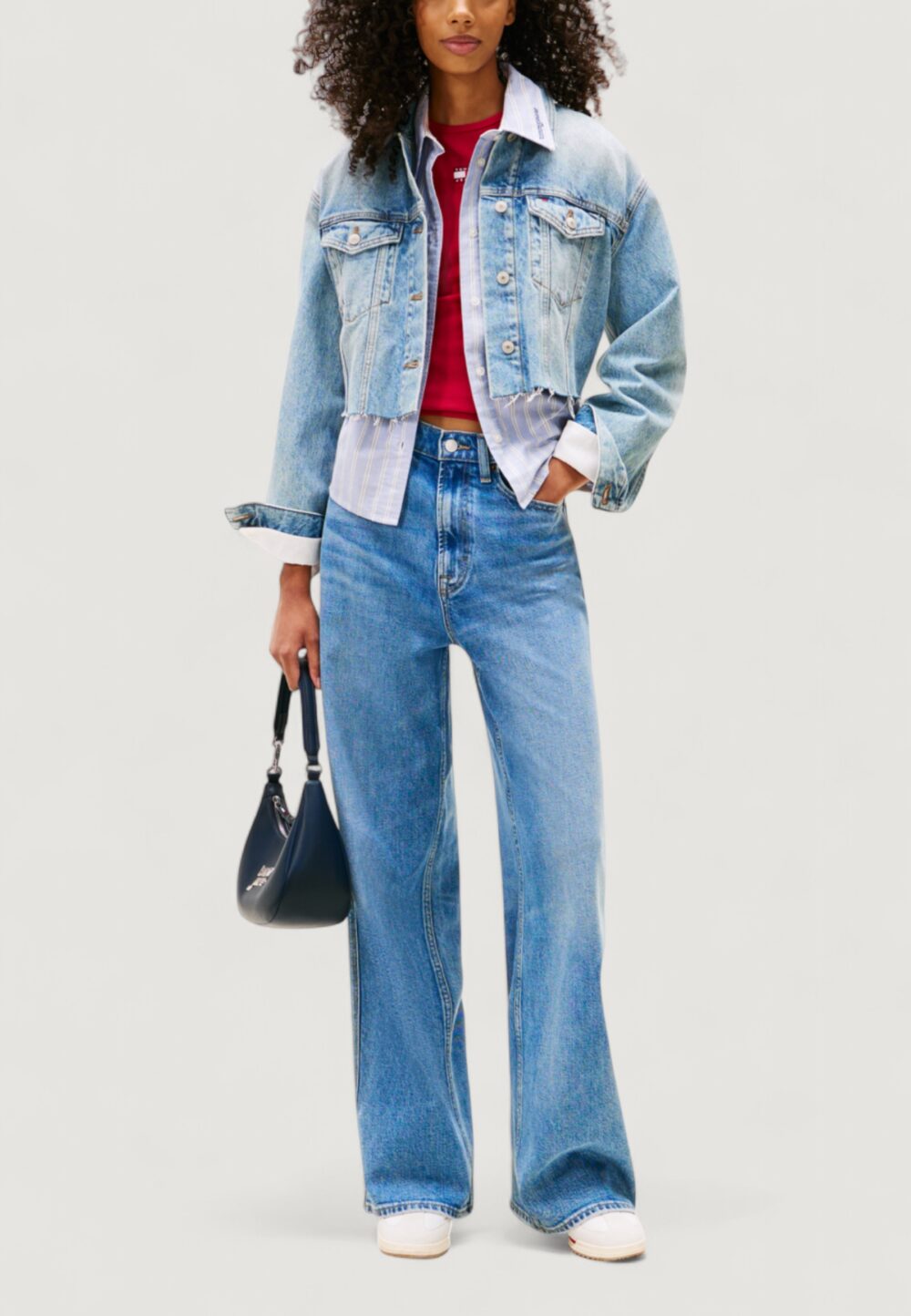 Giacchetto Tommy Hilfiger Jeans CROPPD TRCKR JKT RWB Blue Denim Chiaro - Foto 3