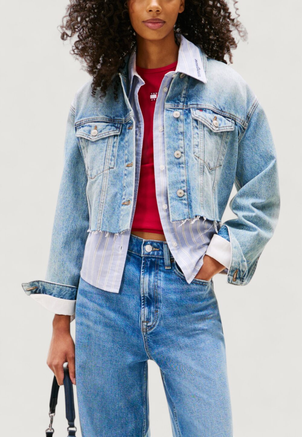 Giacchetto Tommy Hilfiger Jeans CROPPD TRCKR JKT RWB Blue Denim Chiaro - Foto 1