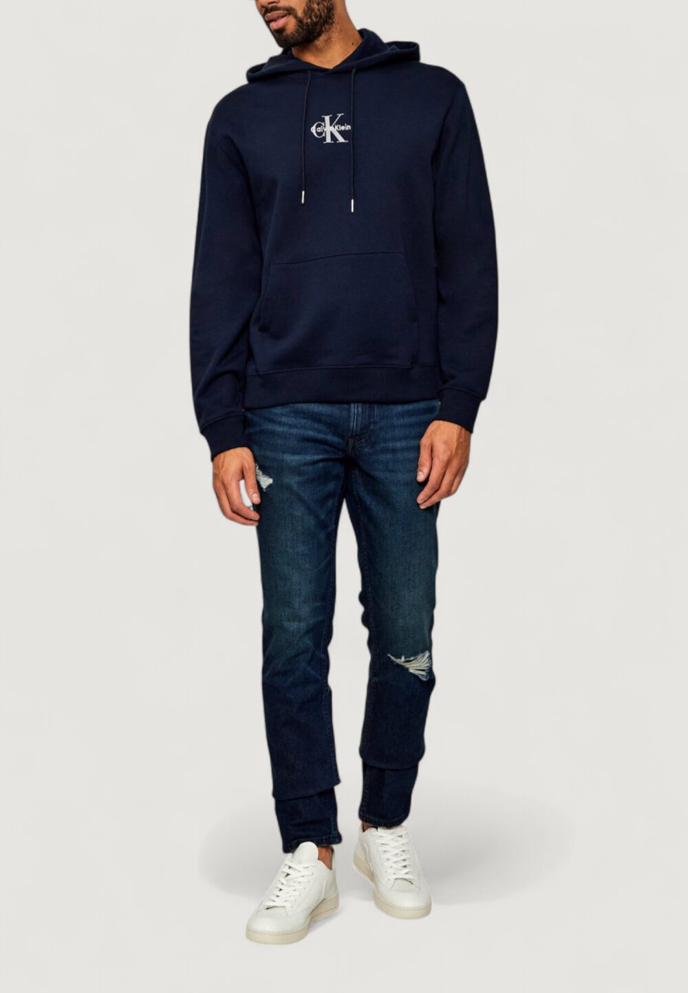 Felpa con cappuccio Calvin Klein Jeans LS EU 350TERRY MICRO MONOLOGO HO Blue scuro - Foto 3
