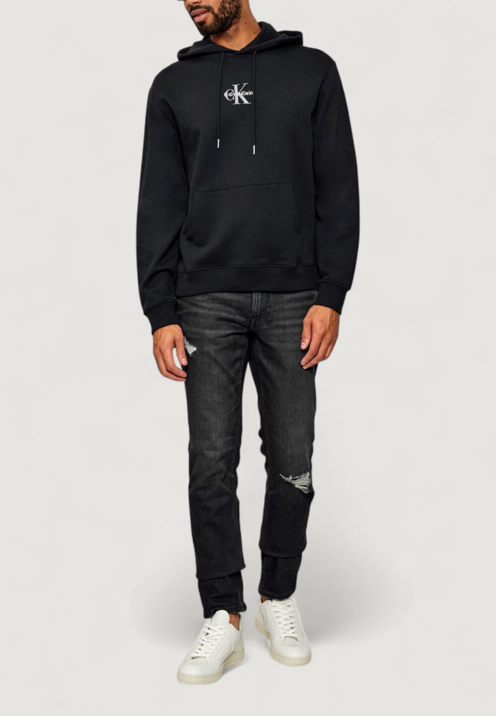 Felpa con cappuccio Calvin Klein Jeans LS EU 350TERRY MICRO MONOLOGO HO Nero - Foto 3