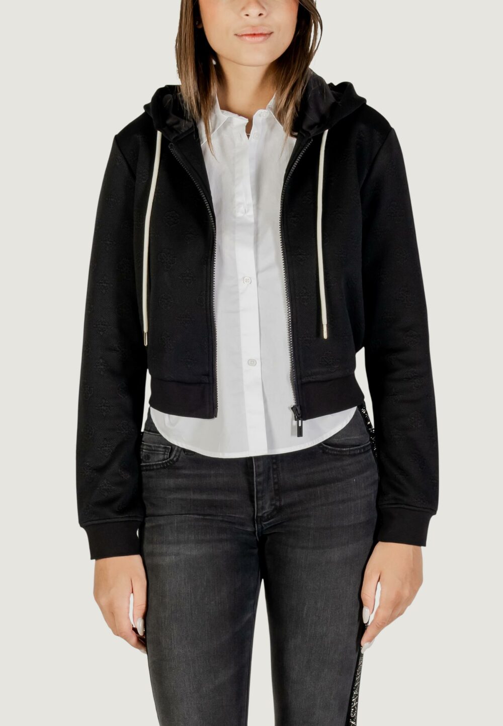Felpa con cappuccio Guess Active 3D PEONY ZIPPER HOODIE JACKET Nero - Foto 1