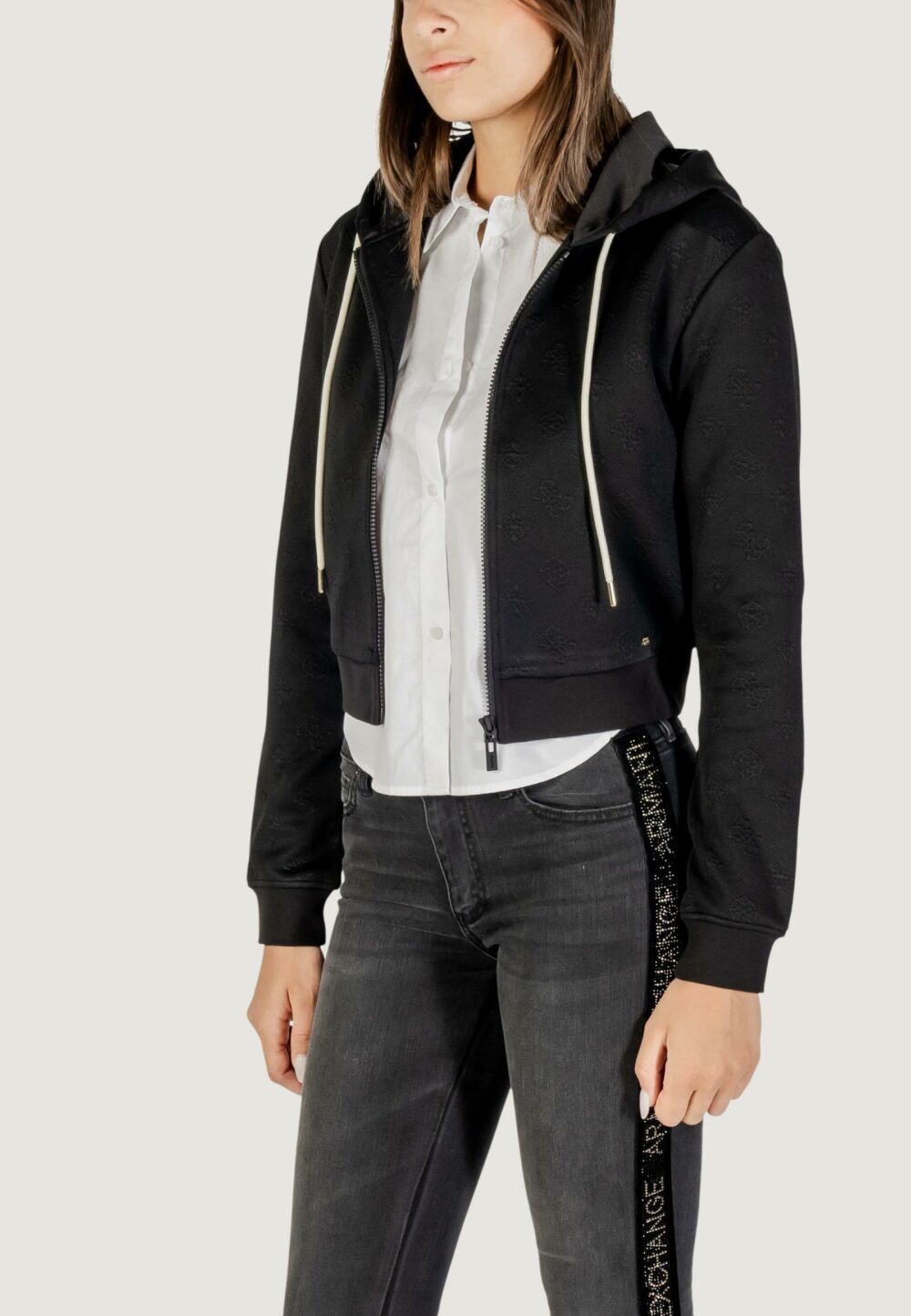 Felpa con cappuccio Guess Active 3D PEONY ZIPPER HOODIE JACKET Nero - Foto 2