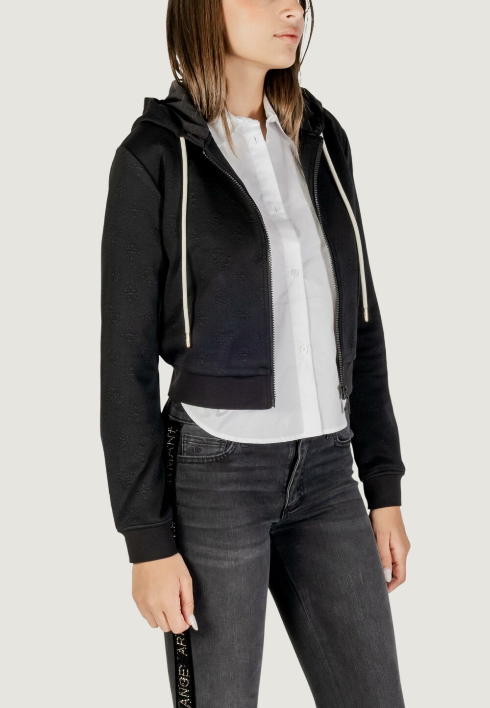 Felpa con cappuccio Guess Active 3D PEONY ZIPPER HOODIE JACKET Nero - Foto 3