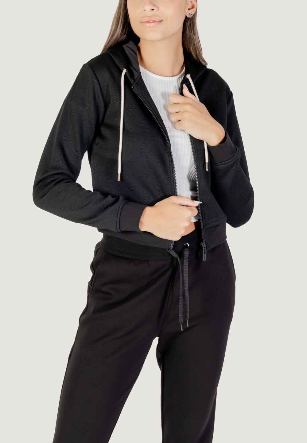 Felpa con cappuccio Guess 3D PEONY ZIPPER HOODIE JACKET Nero - Foto 1