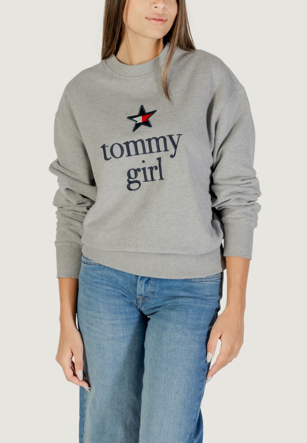 Felpa senza cappuccio Tommy Hilfiger Jeans TOMMY GIRL GRAPHIC C Grigio Chiaro - Foto 1