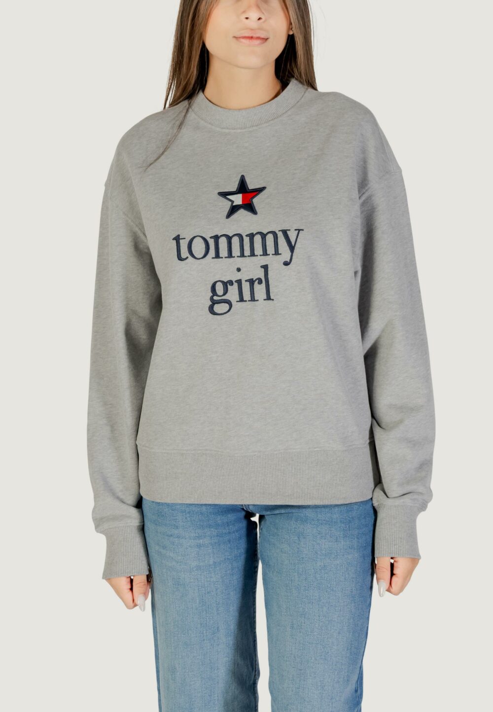 Felpa senza cappuccio Tommy Hilfiger Jeans TOMMY GIRL GRAPHIC C Grigio Chiaro - Foto 2