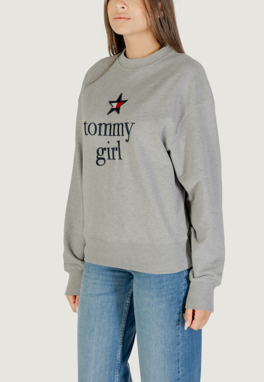 Felpa senza cappuccio Tommy Hilfiger Jeans TOMMY GIRL GRAPHIC C Grigio Chiaro - Foto 3