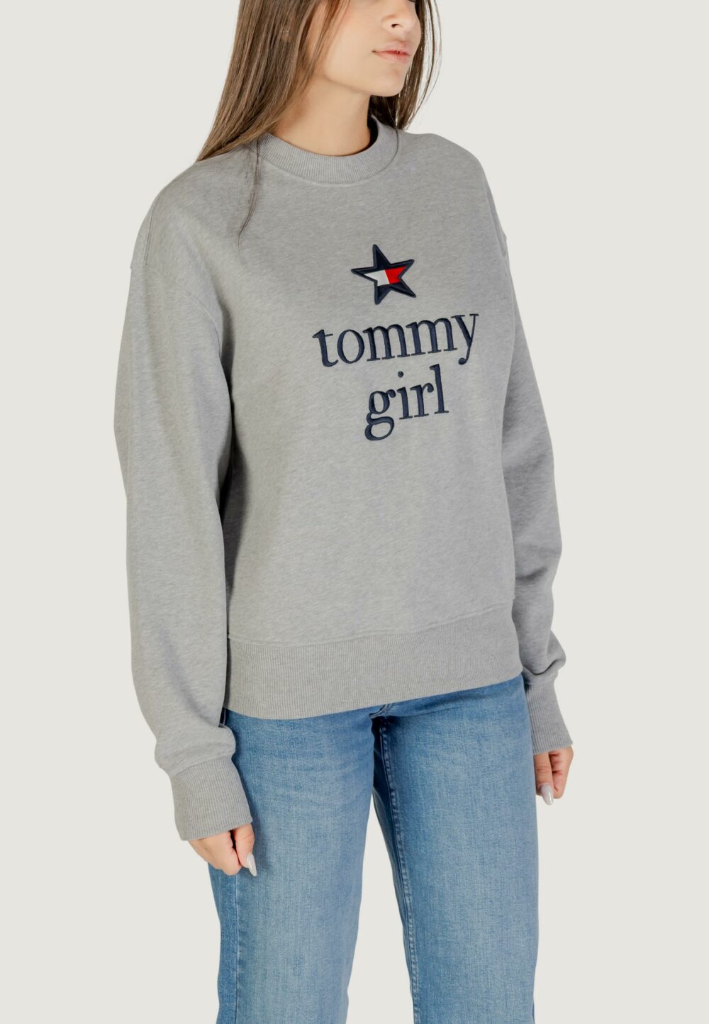 Felpa senza cappuccio Tommy Hilfiger Jeans TOMMY GIRL GRAPHIC C Grigio Chiaro - Foto 4