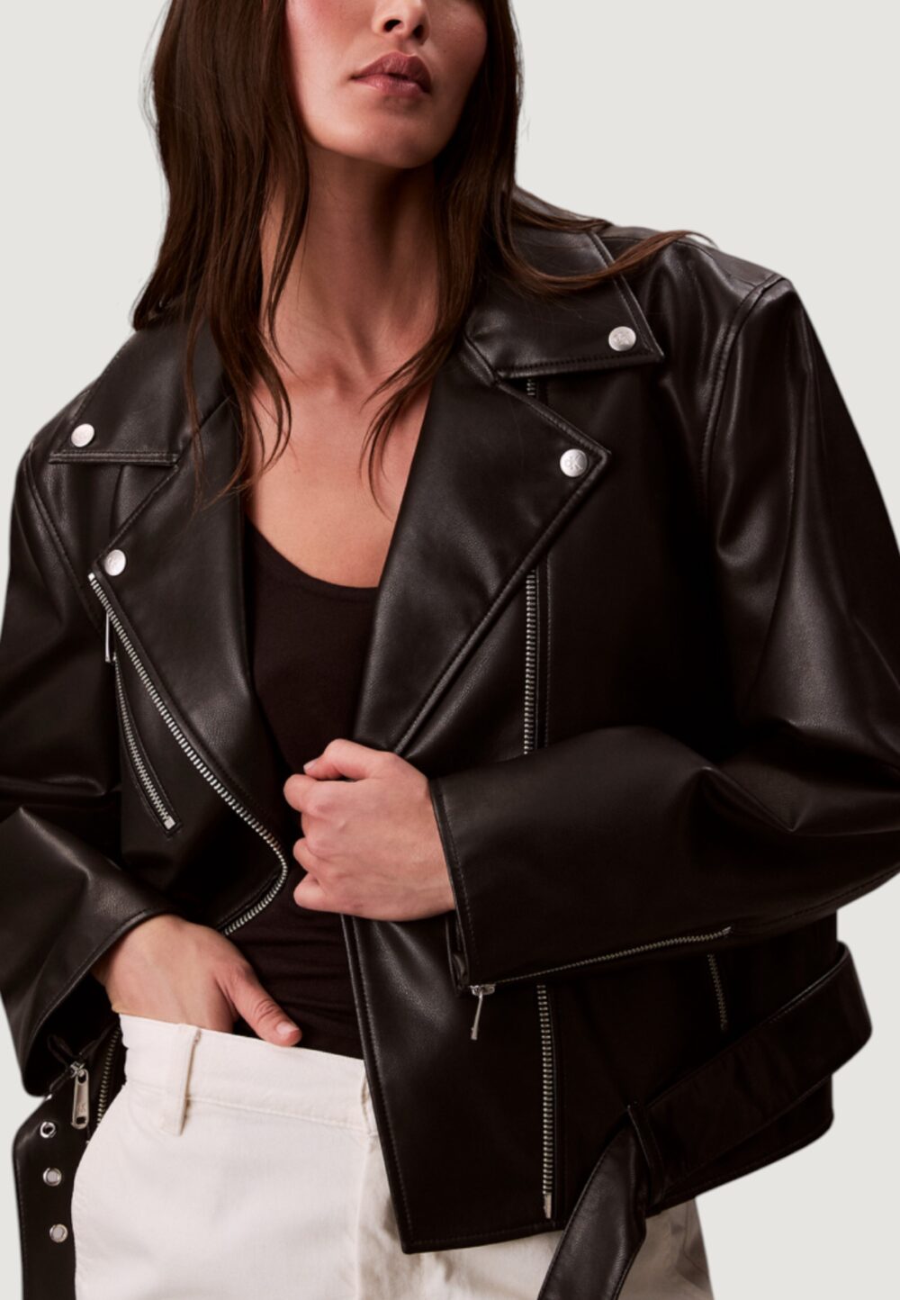 Giacchetto Calvin Klein Jeans FAUX LEATHER MOTO JA Nero - Foto 2