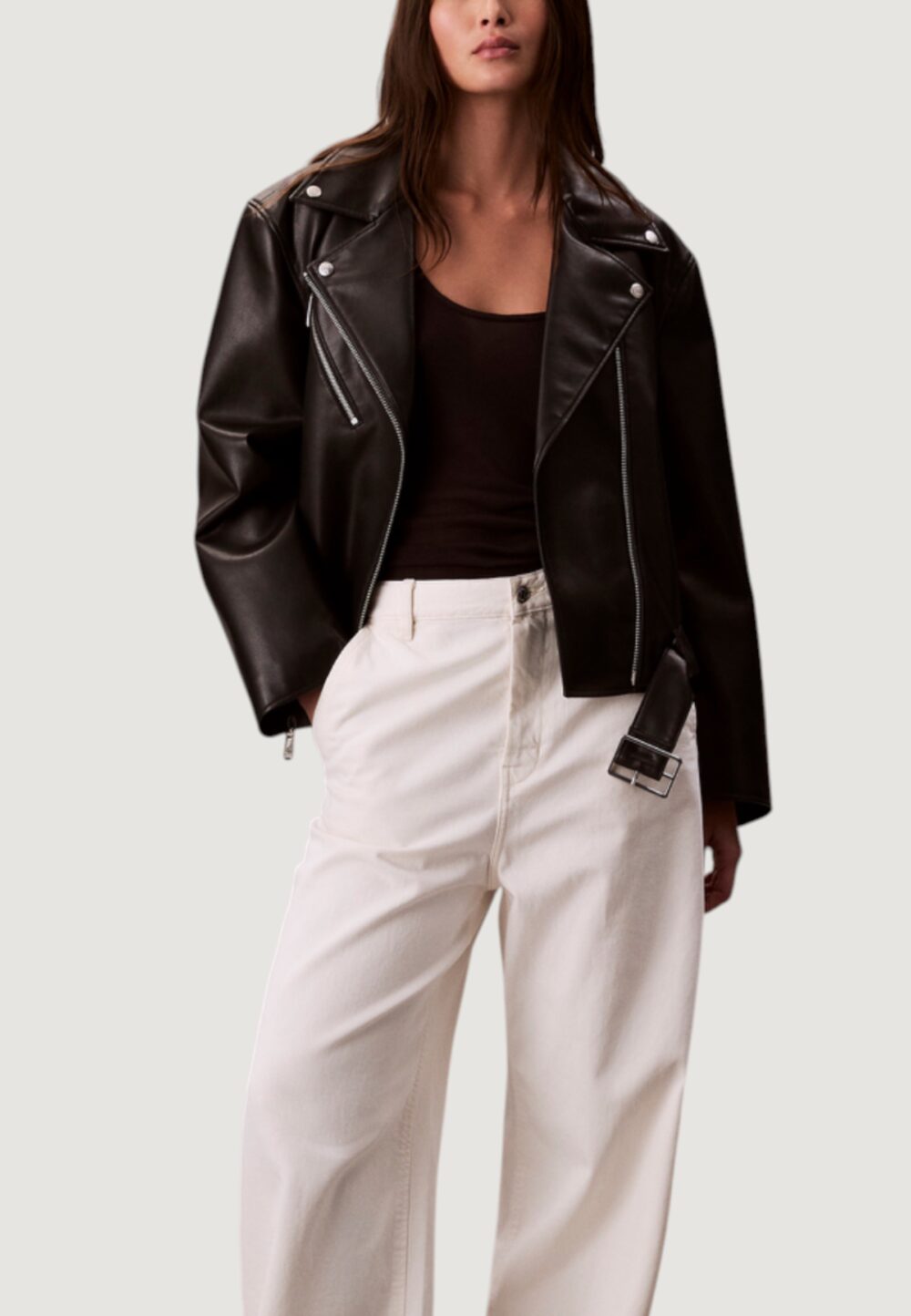Giacchetto Calvin Klein Jeans FAUX LEATHER MOTO JA Nero - Foto 1