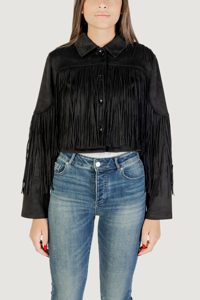 Giacchetto Only ONLDIANE LIFE FAUX SUEDE FRINGES OTW Nero