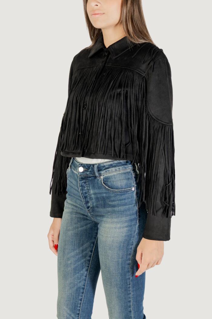 Giacchetto Only ONLDIANE LIFE FAUX SUEDE FRINGES OTW Nero