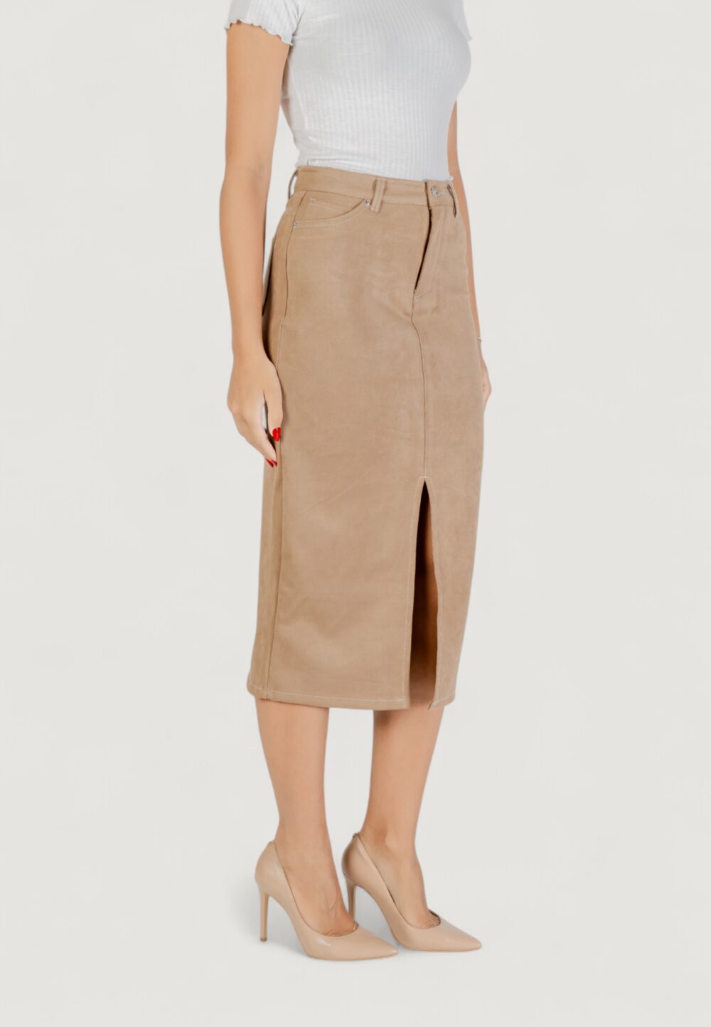 Gonna lunga Only ONLSTINA LIFE MW FAUX SUEDE SKIRT CC PNT Beige - Foto 3