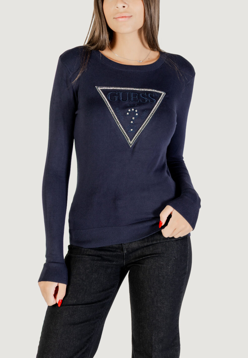 Maglia Guess LS CN KIARA TRIANGLE LOGO SWTR Blu - Foto 1