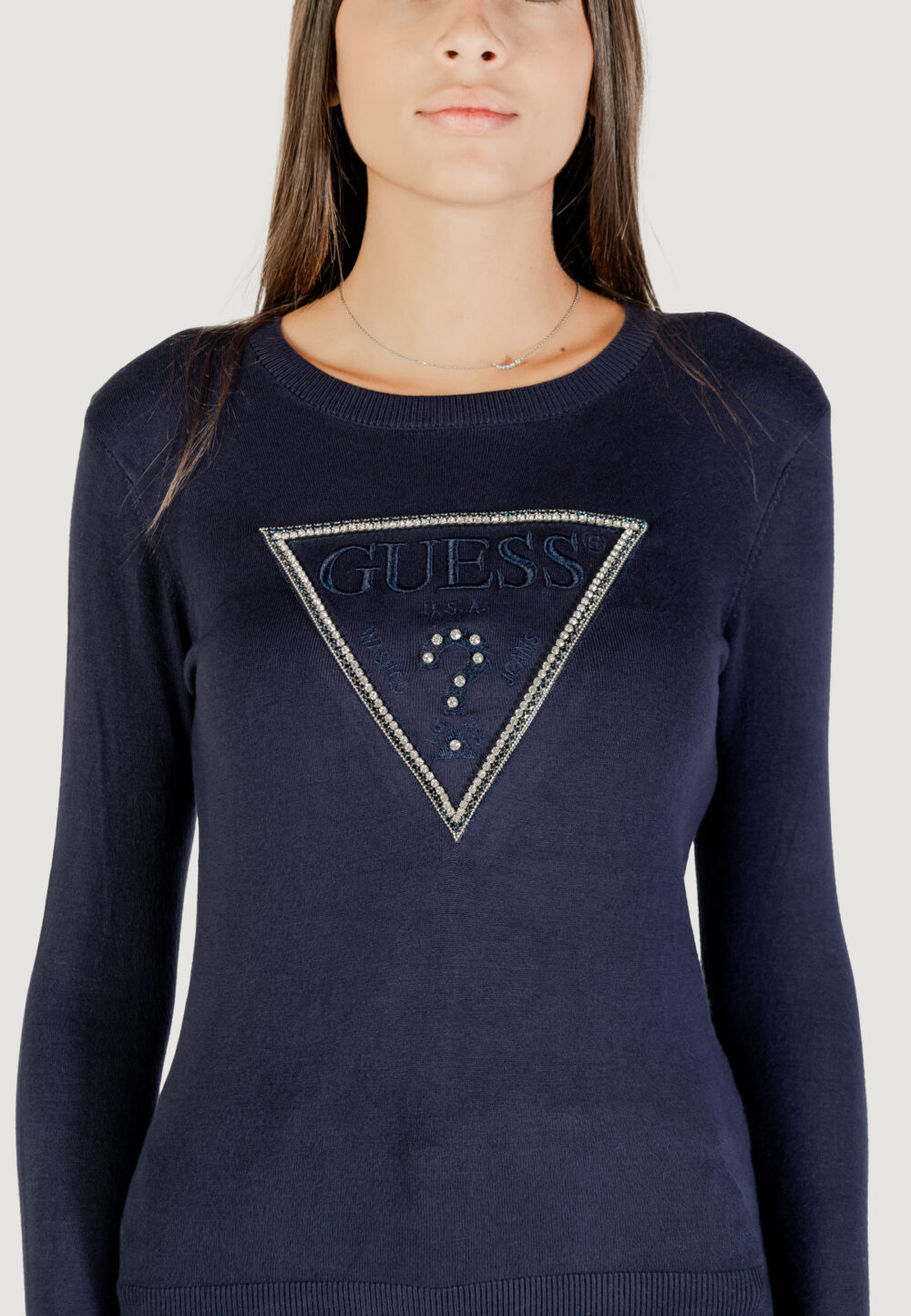 Maglia Guess LS CN KIARA TRIANGLE LOGO SWTR Blu - Foto 2