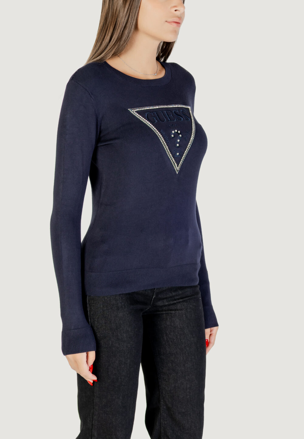 Maglia Guess LS CN KIARA TRIANGLE LOGO SWTR Blu - Foto 3