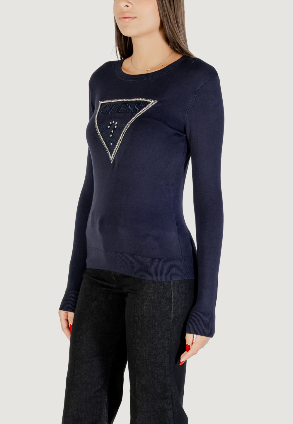 Maglia Guess LS CN KIARA TRIANGLE LOGO SWTR Blu - Foto 4