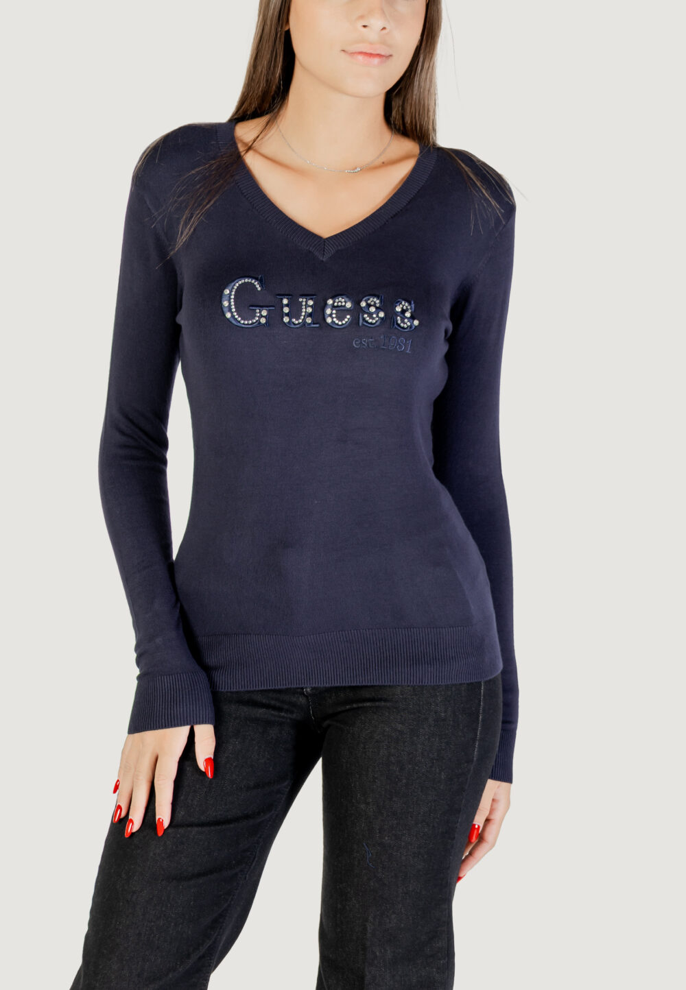 Maglia Guess LS VN KENZIE LOGO SWTR Blu - Foto 1
