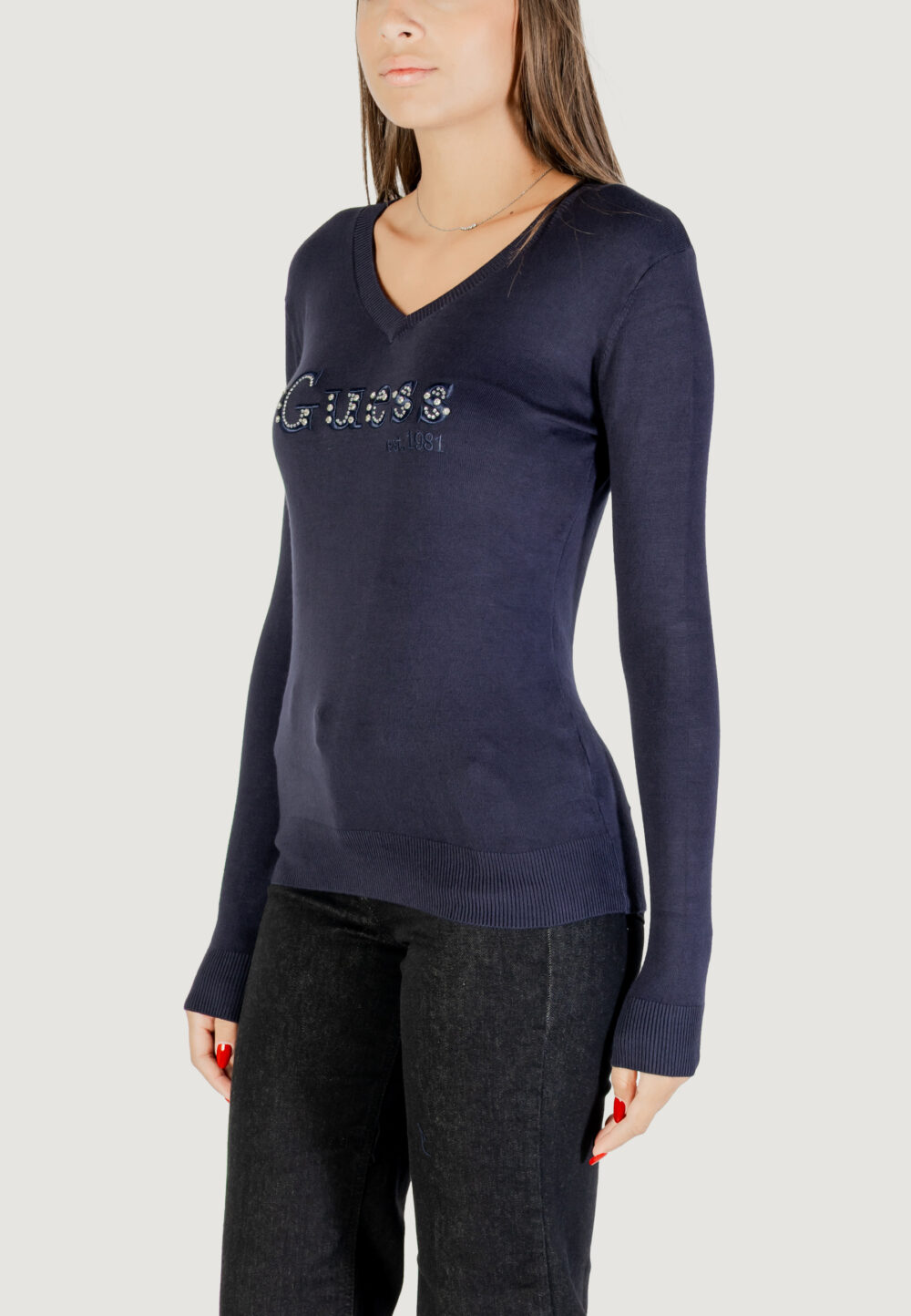 Maglia Guess LS VN KENZIE LOGO SWTR Blu - Foto 4