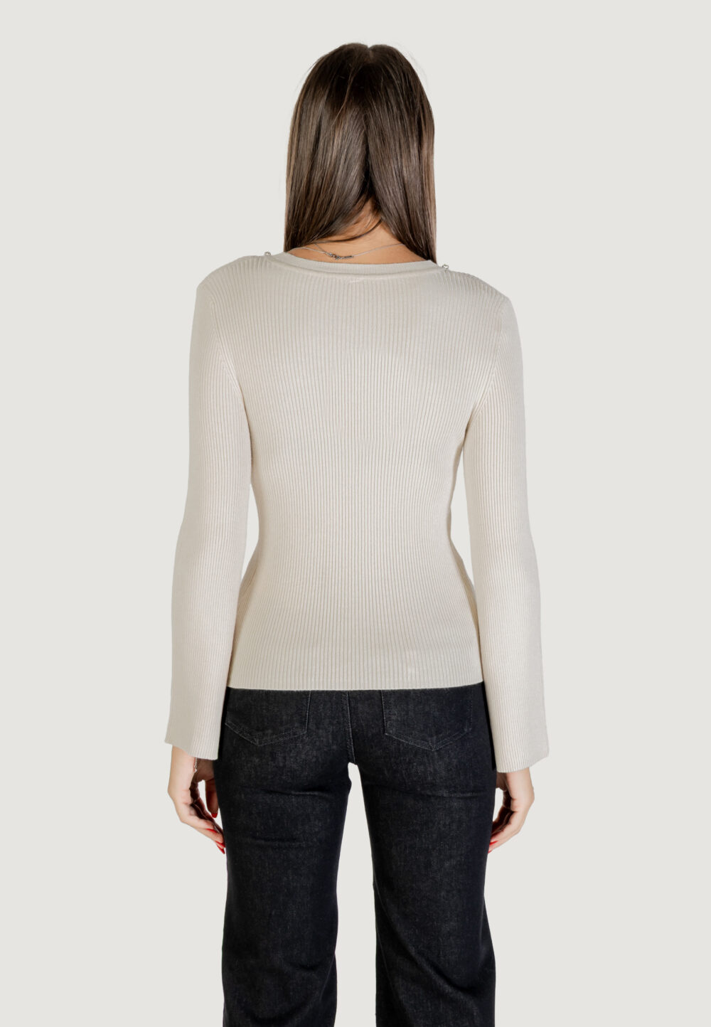 Maglia Only ONLNATASCHA LS BLING ONECK CC KNT Beige chiaro - Foto 4