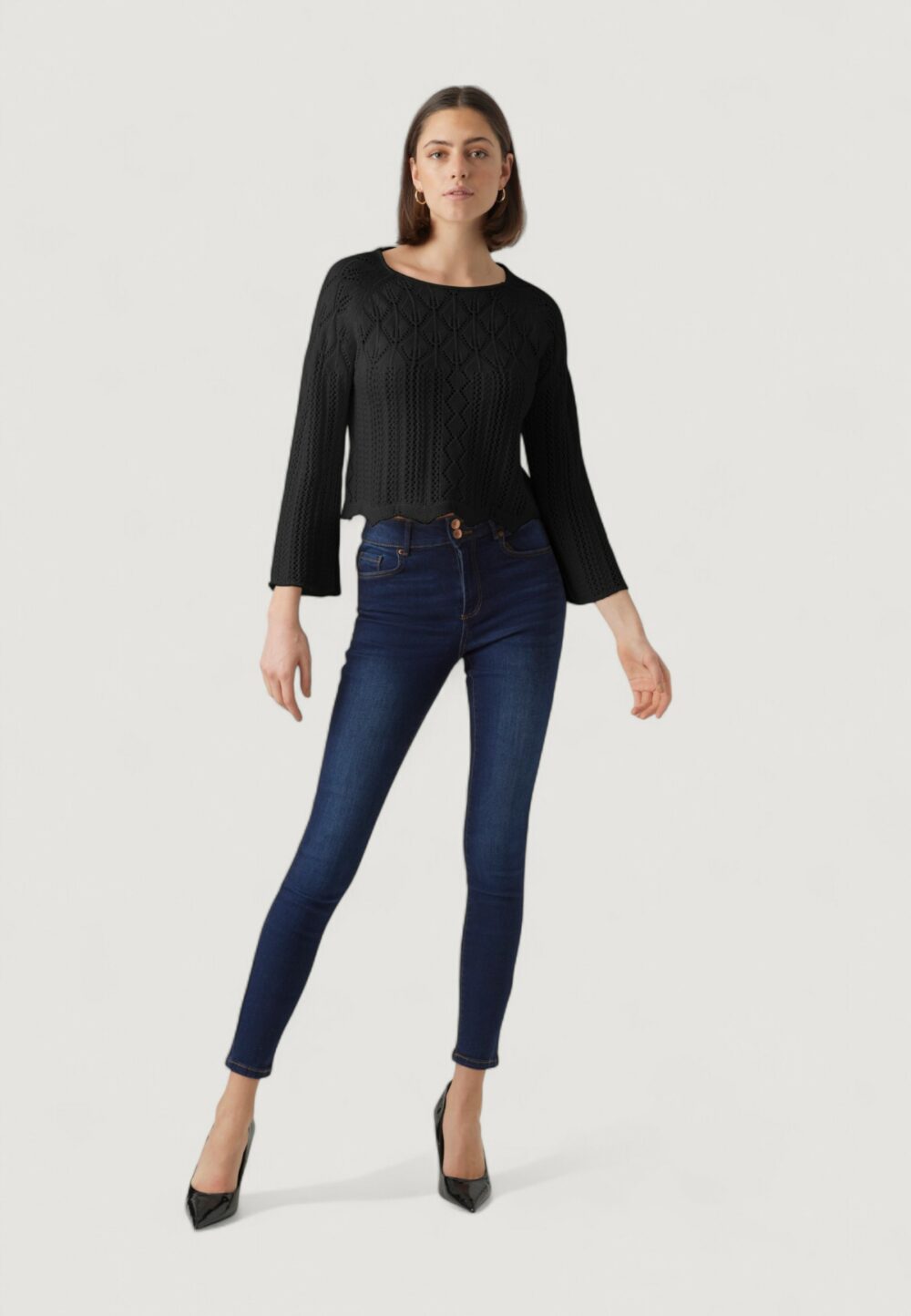 Maglia Vero Moda VMGINGER 3/4 BOATNECK PULLOVER GA NOOS Nero - Foto 4